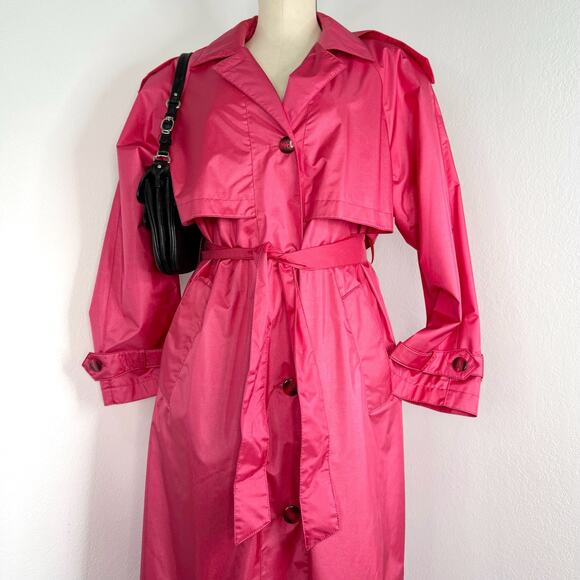 Vintage Hot Pink Belted Trench Coat Belted Worthington Halloween Size 12 - Picture 1 of 8